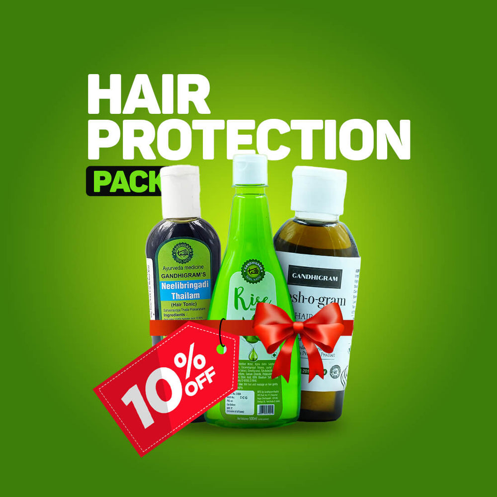 Hair Protection Pack [Aloe Vera Shampoo 500 ml, Neelibringadi Thailam 100 ml, Kesho-O-Gram Hair Oil 100 ML]
